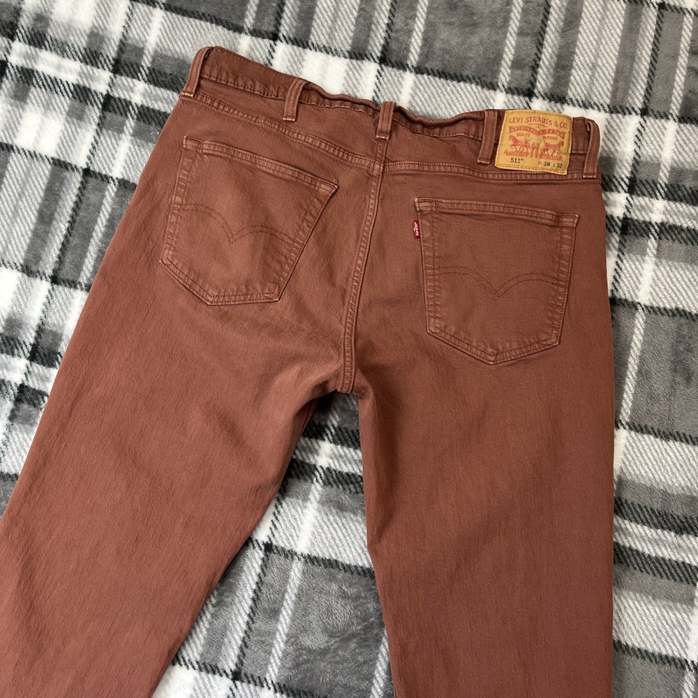 Levi's 511 Slim Fit Jeans Mens 38x32 Rust Red Denim Stretch Slim Straight W36L32 - Picture 2 of 12